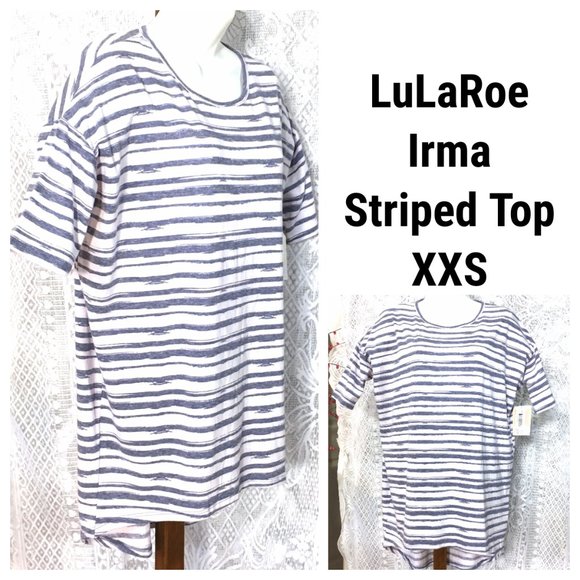 NEW LuLaRoe Irma Tunic Top Blouse Grey Gray Stripes Hi Low Hem XXS - Picture 1 of 8